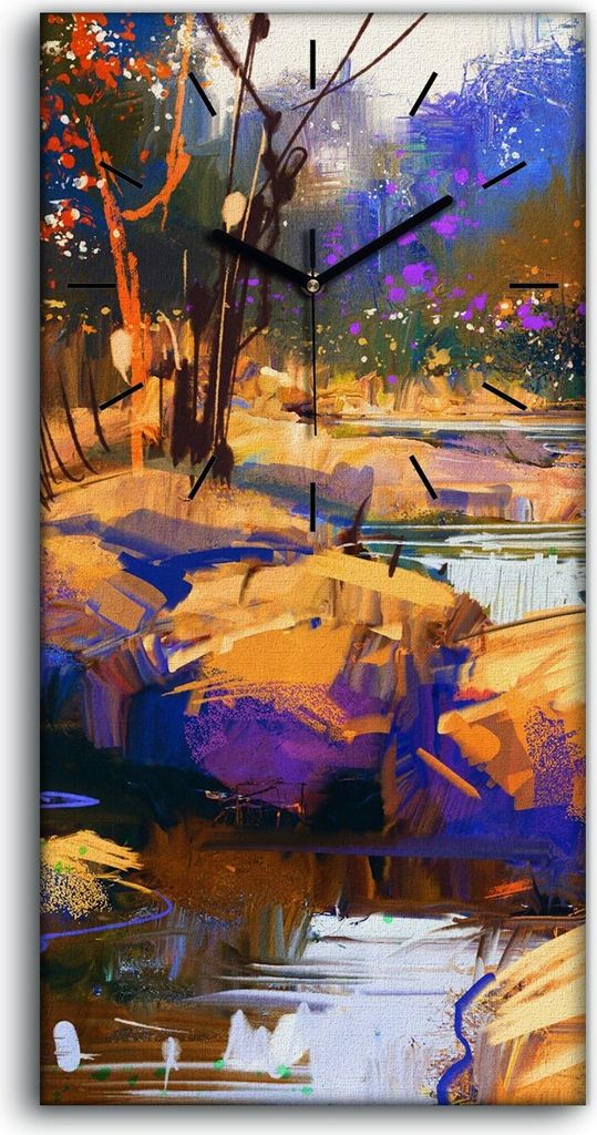 Wanduhr Bürouhr Leinwand Bild 30x60 schöne Fluss Läufe mit bunte Steinen - schwarze Hände