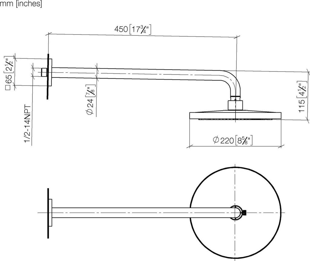 Dornbracht Regenbrause mit Wandanbindung, Ausladung 450mm, Ø 220mm, 28649670-27