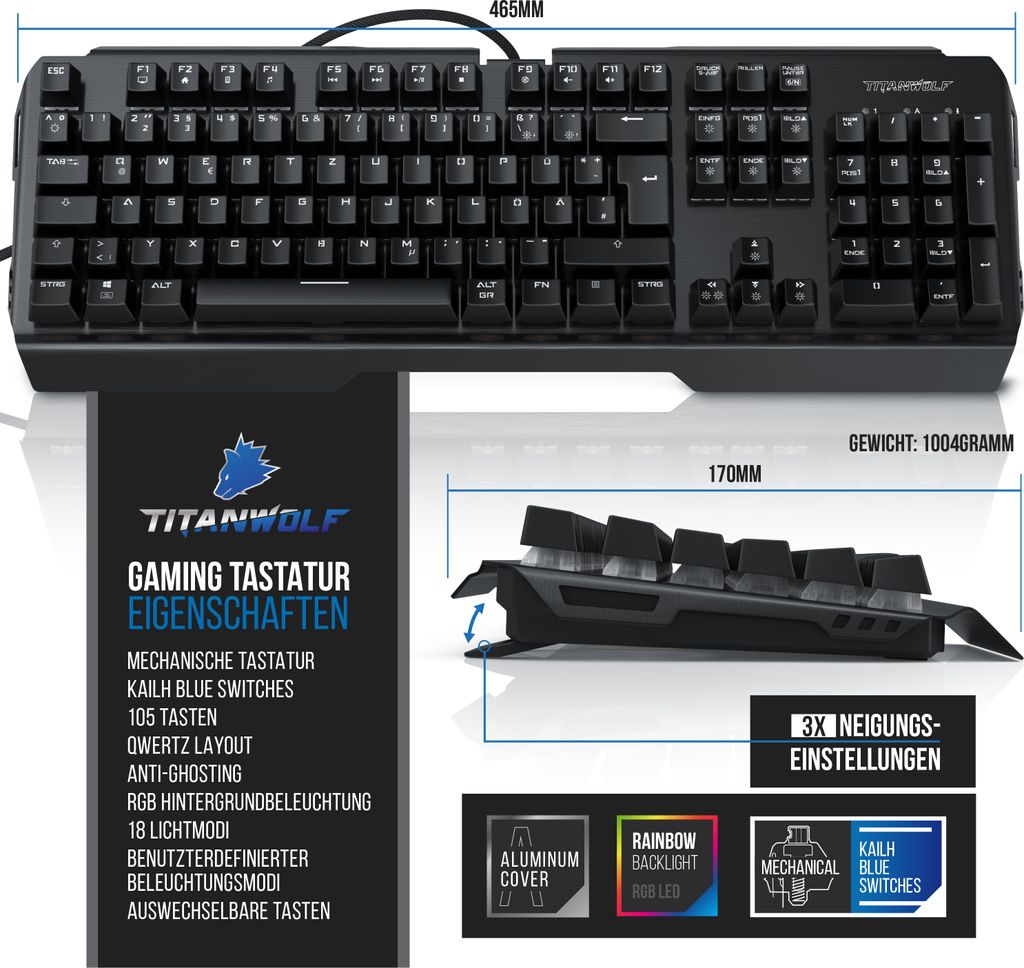 Titanwolf Tastatur-, Maus- und Mauspad-Set, Mechanisches Produktbild 3