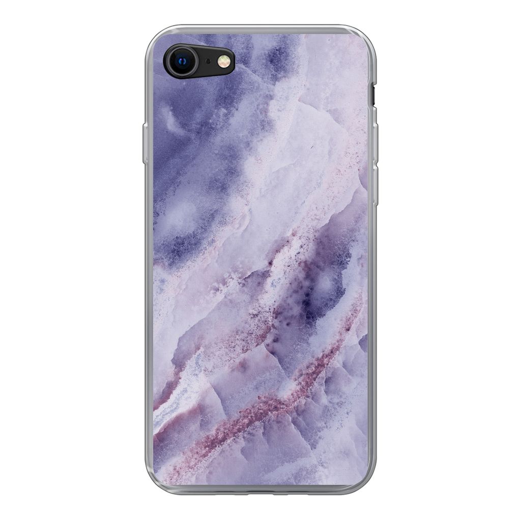 MuchoWow Handyhülle Schutzhülle Hülle für iPhone 7 Naturstein - Lila - Edelsteine und Mineralien Silikon Softcase Handy Hülle - Kartenhalter
