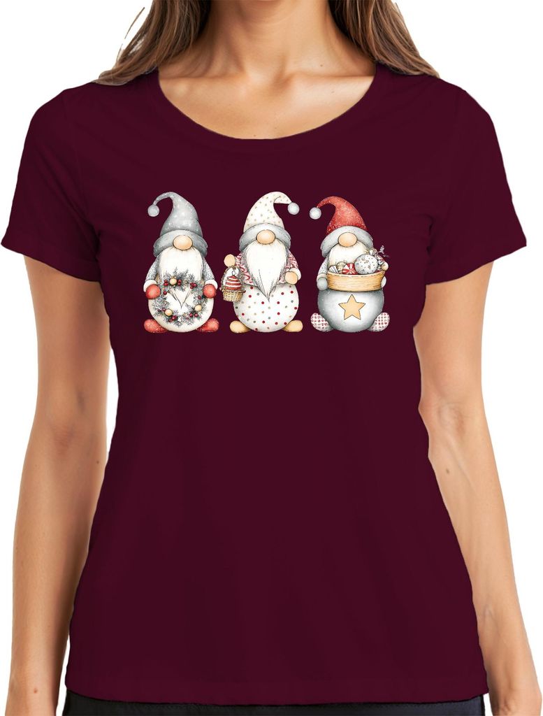 Weihnachtswichtel Gnom Bart niedlich Skandinavisch Weihnachtsdeko Damen T-Shirt, Burgundy, L