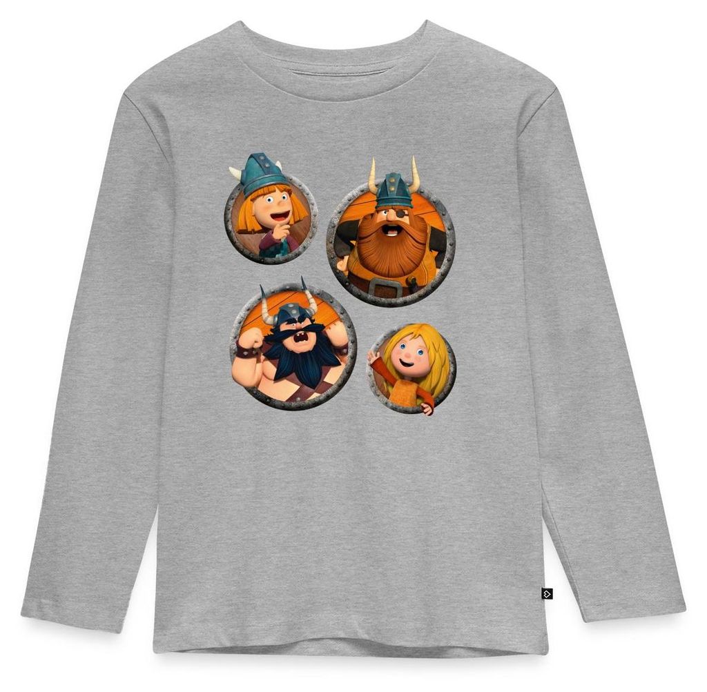 Spreadshirt Wickie Und Die Starken Männer Charaktere Kinder Premium Langarmshirt, 98/104 (2 Jahre), Grau meliert