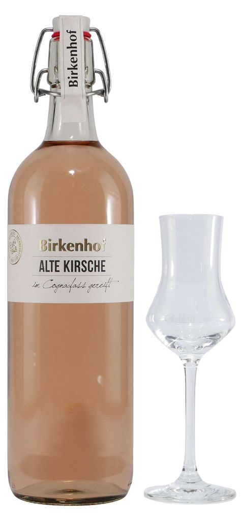 Birkenhof Alte Kirsche Obstbrand mit 6 x Gläsern