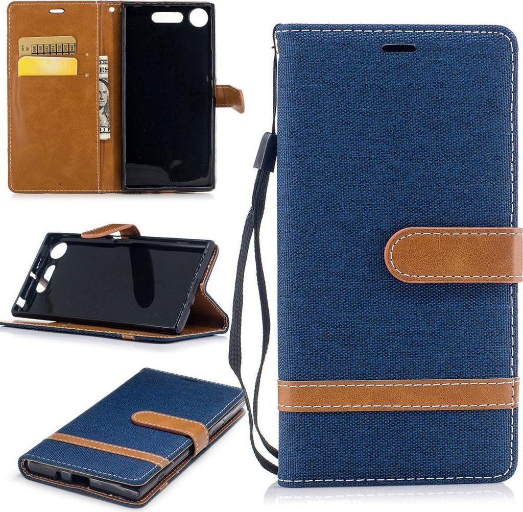 Tasche für Sony Xperia XZ1 Jeans Cover Handy Schutz Hülle Case Dunkelblau
