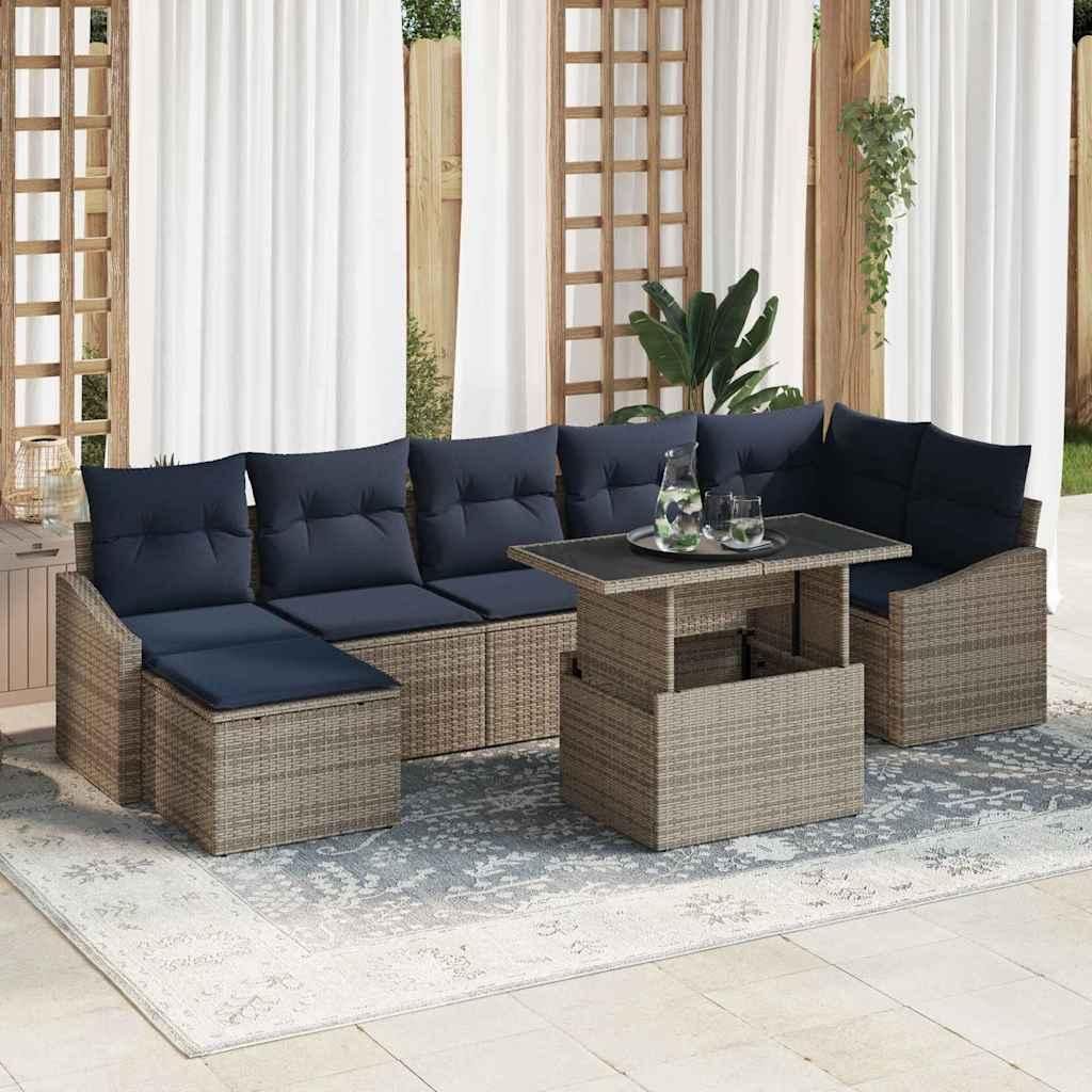Garten-Sofa-Set mit Kissen 8 pcs Grau und Marineblau - Gartensofas DE239