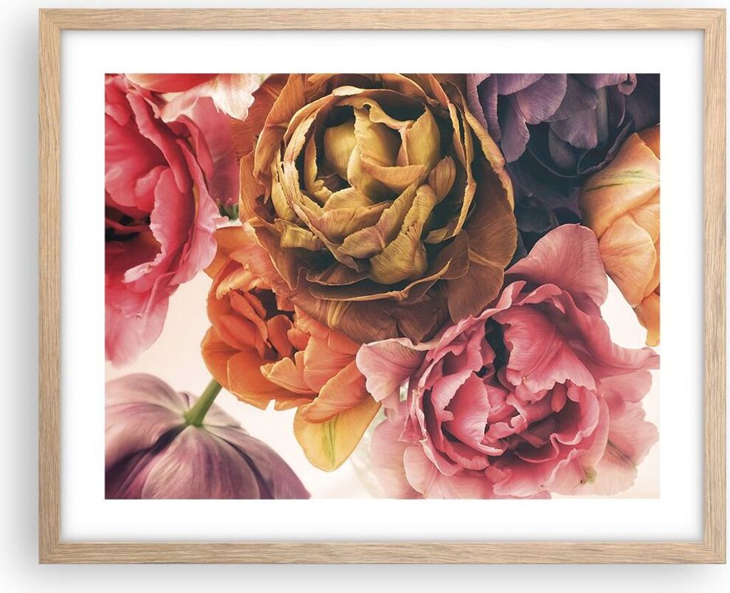 Gerahmtes Poster - Rahmen in heller Eiche - Blumenstrauß Blumen Braut - 50x40 cm - Wand Bild - Wanddeko - Wandbilder - Kunstposter - Wandposter - ...