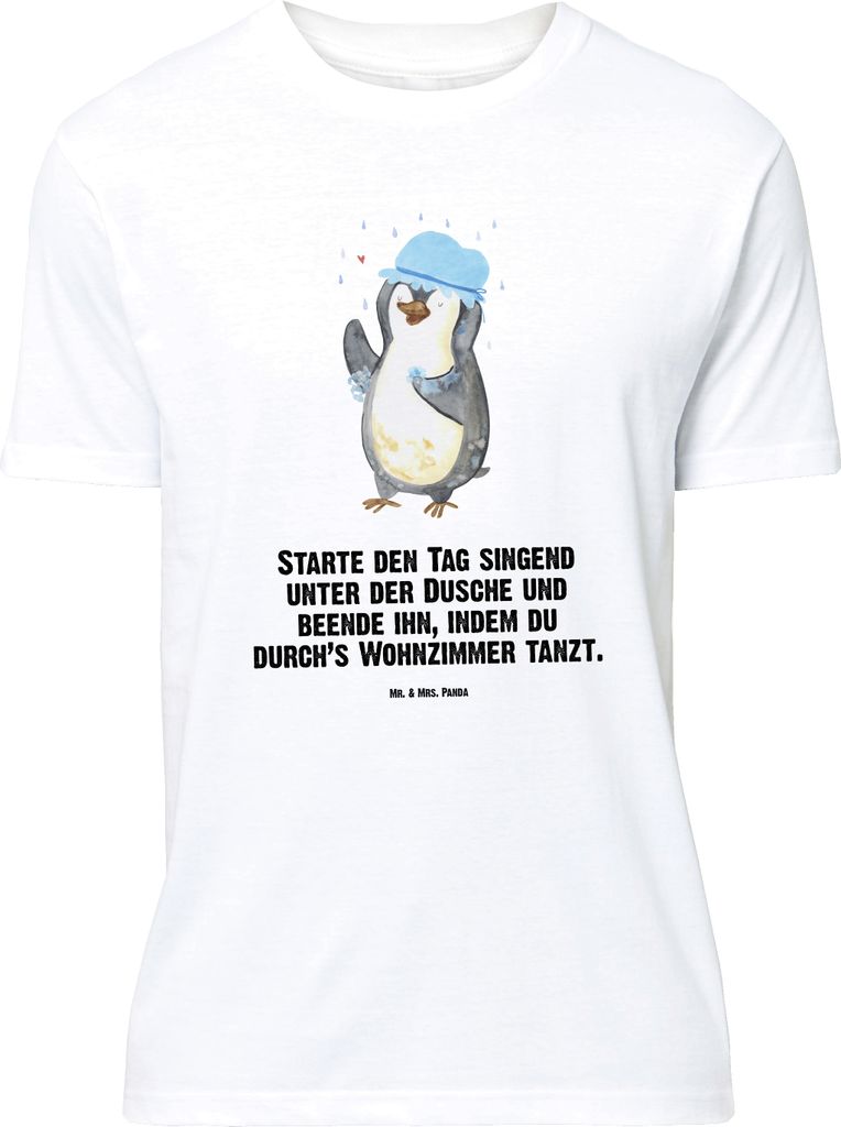 Mr. & Mrs. Panda Größe L T-Shirt Pinguin Duschen - Weiß - Geschenk, Baden, Tanzen, glücklich sein, Singen, Duschkonzert, Tshirt, mit Spruch, Sh...
