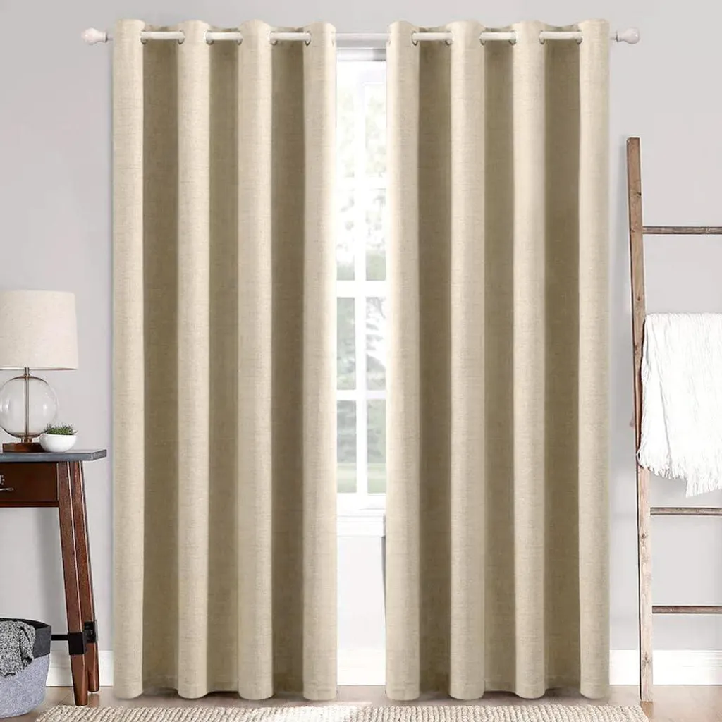 Rideaux occultants taupe aspect lin 140x245 cm : stoppez la lumière du jour