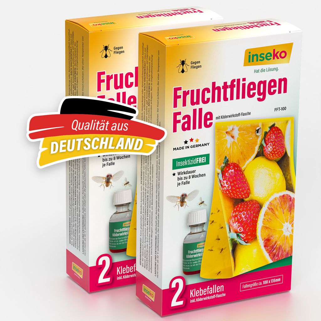 inseko 2x Fruchtfliegen Falle I effektive Obstfliegenfalle I inkl. Fruchtfliegenköder und 2 Klebefallen (442369)