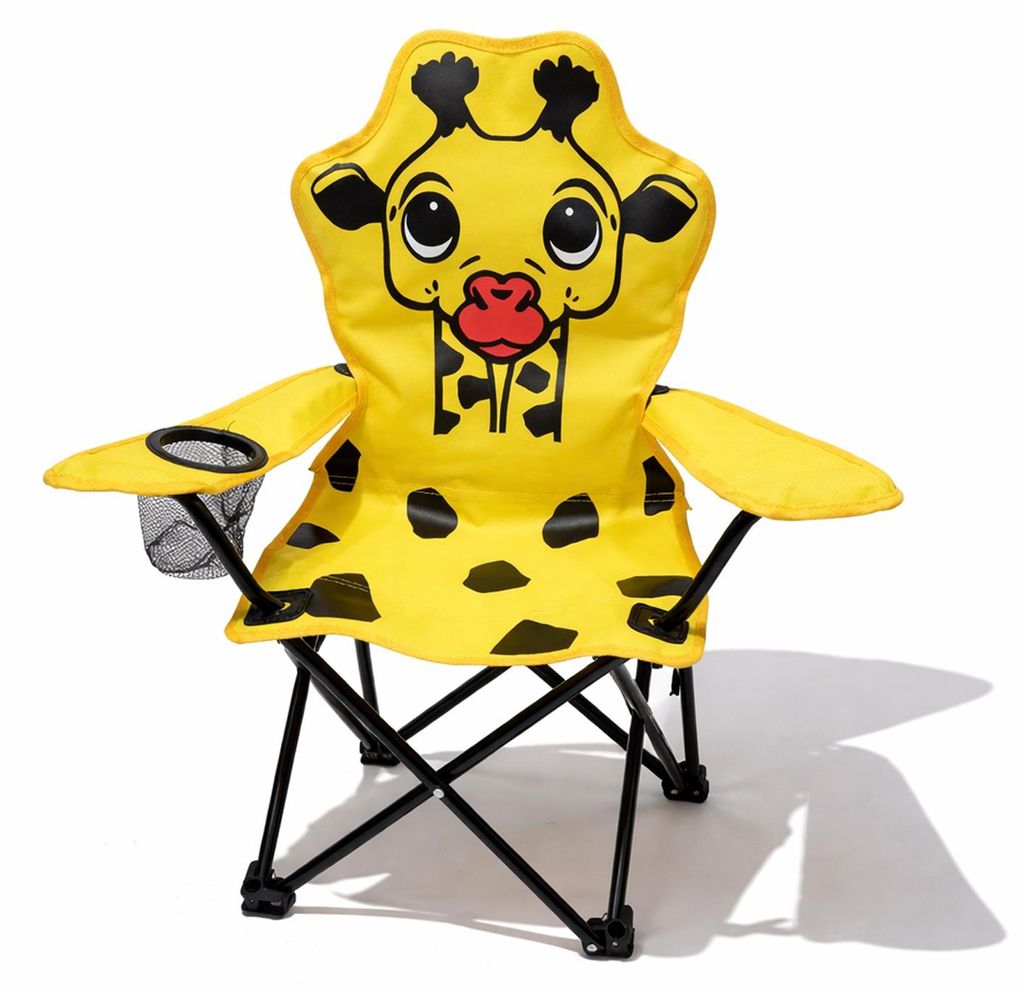 Kinder Anglersessel Gelb mit Getränkehalter und Tasche Motiv Giraffe