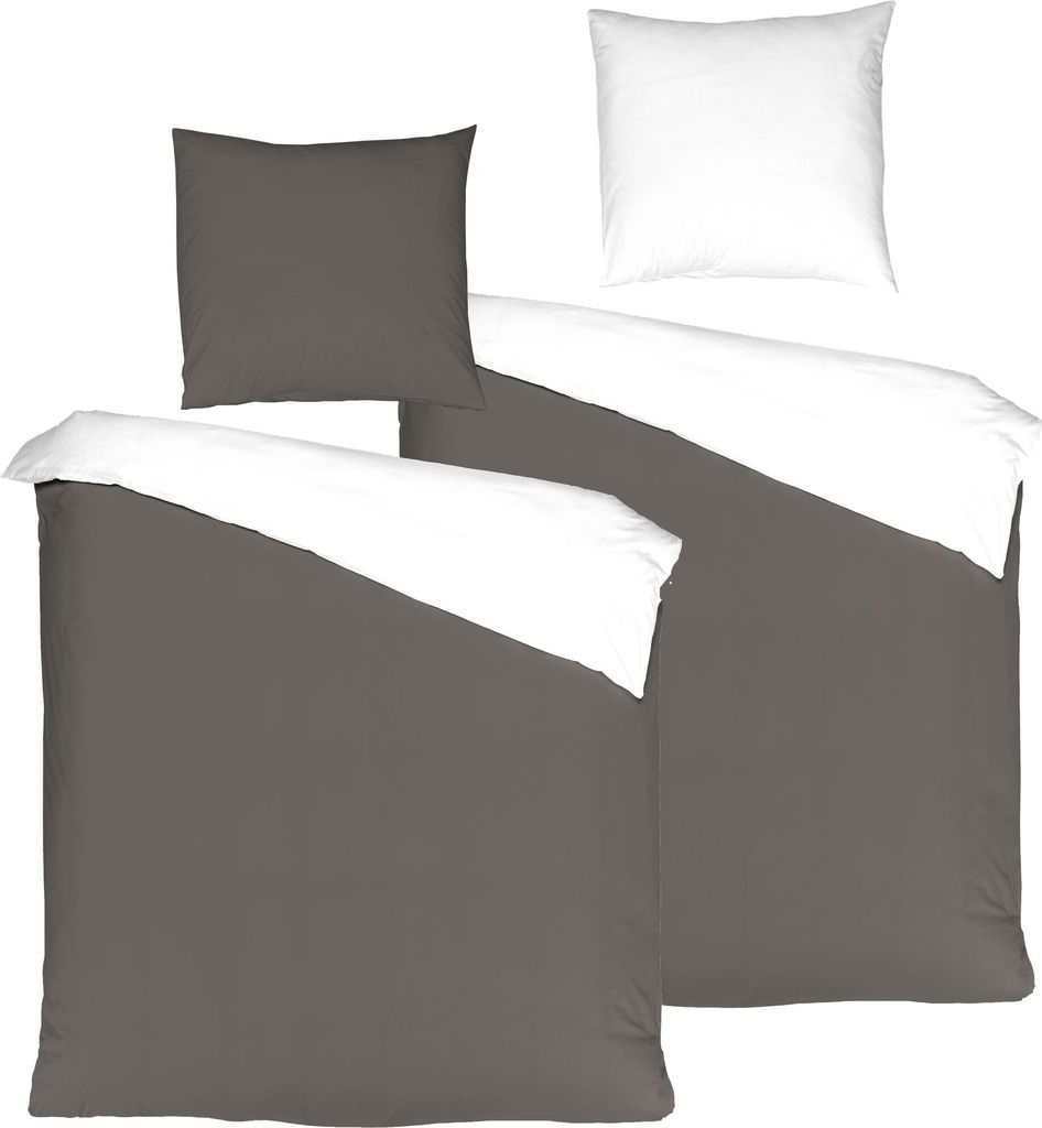 JACK by Mistral 4tlg. Wende Bettwäsche Uni Einfarbig Khaki Weiß Edel Perkal 100% Ägyptische Baumwolle, Größe:4 tlg. 155x220cm