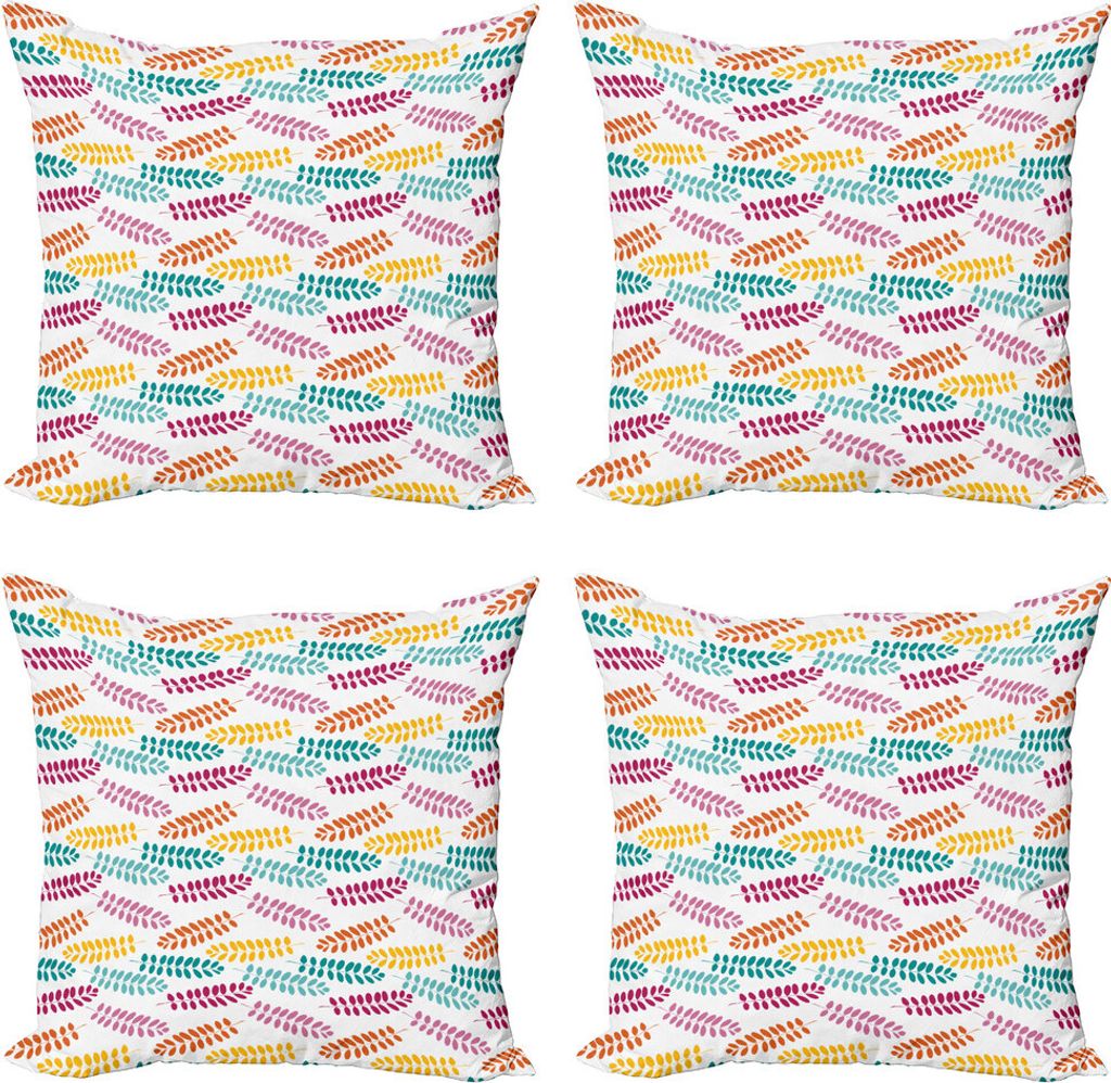 ABAKUHAUS Blätter Kissenbezug Set (4 Stück), Silhouette Laub Grafik, Moderner Doppelseitiger Digitaldruck, 60 cm x 60 cm, Weiß und Multicolor