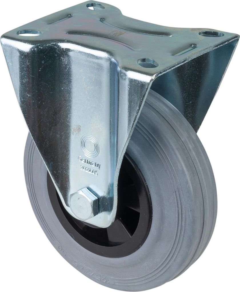 BS Rollen BS Transportrolle L410, Bockrolle, Rad-Ø 125 mm, Tragkr. 100 kg, Rollenlager, Lauffl. Gummi grau, Radk. Kunststoff