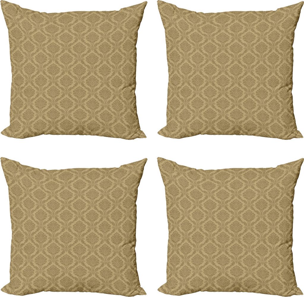 ABAKUHAUS Damast Kissenbezug Set (4 Stück), Eastern Weiche Blumen, Moderner Doppelseitiger Digitaldruck, 60 cm x 60 cm, Khaki