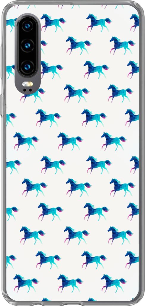 MuchoWow Handyhülle Schutzhülle Hülle für Telefoonhoesje Huawei P30 Mädchen - Pferde - Kristall - Muster - Mädchen - Blau - Kinder - Kind S...