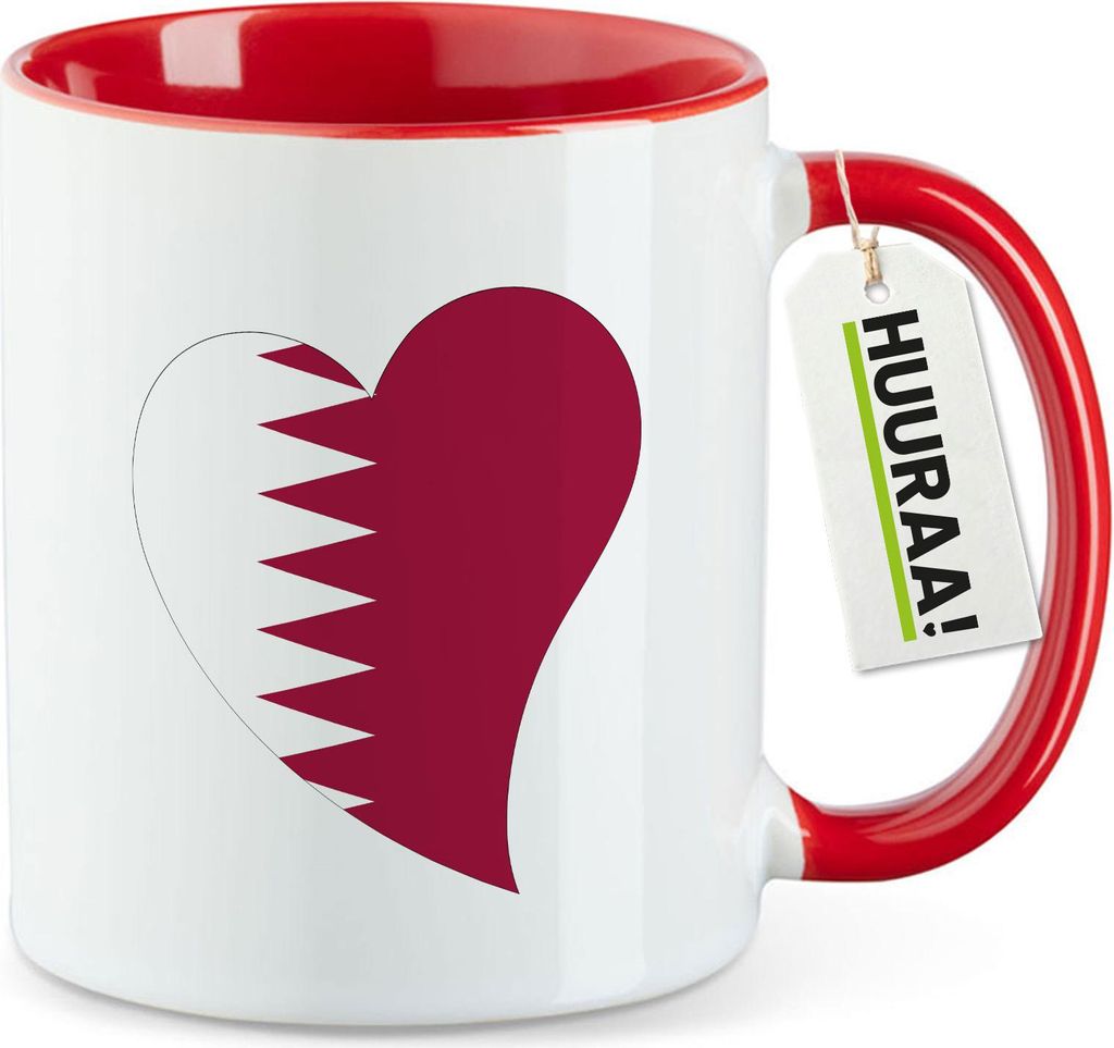 Huuraa Kaffeetasse Katar Flagge Herz 330ml Rot Keramik Kaffeebecher Geschenkidee