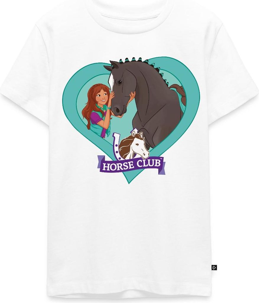 Spreadshirt Schleich Horse Club Lisa & Storm Herzmotiv Teenager Premium T-Shirt, 146/152 (10 Jahre), Weiß