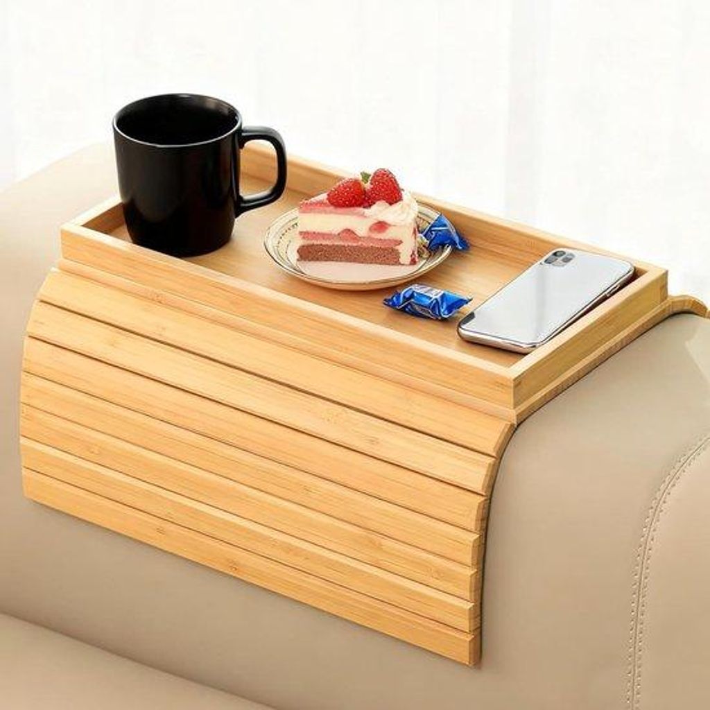 Opvouwbare houten armleuningplank met antisliplaag, voor bank, fauteuil, bijzettafel.