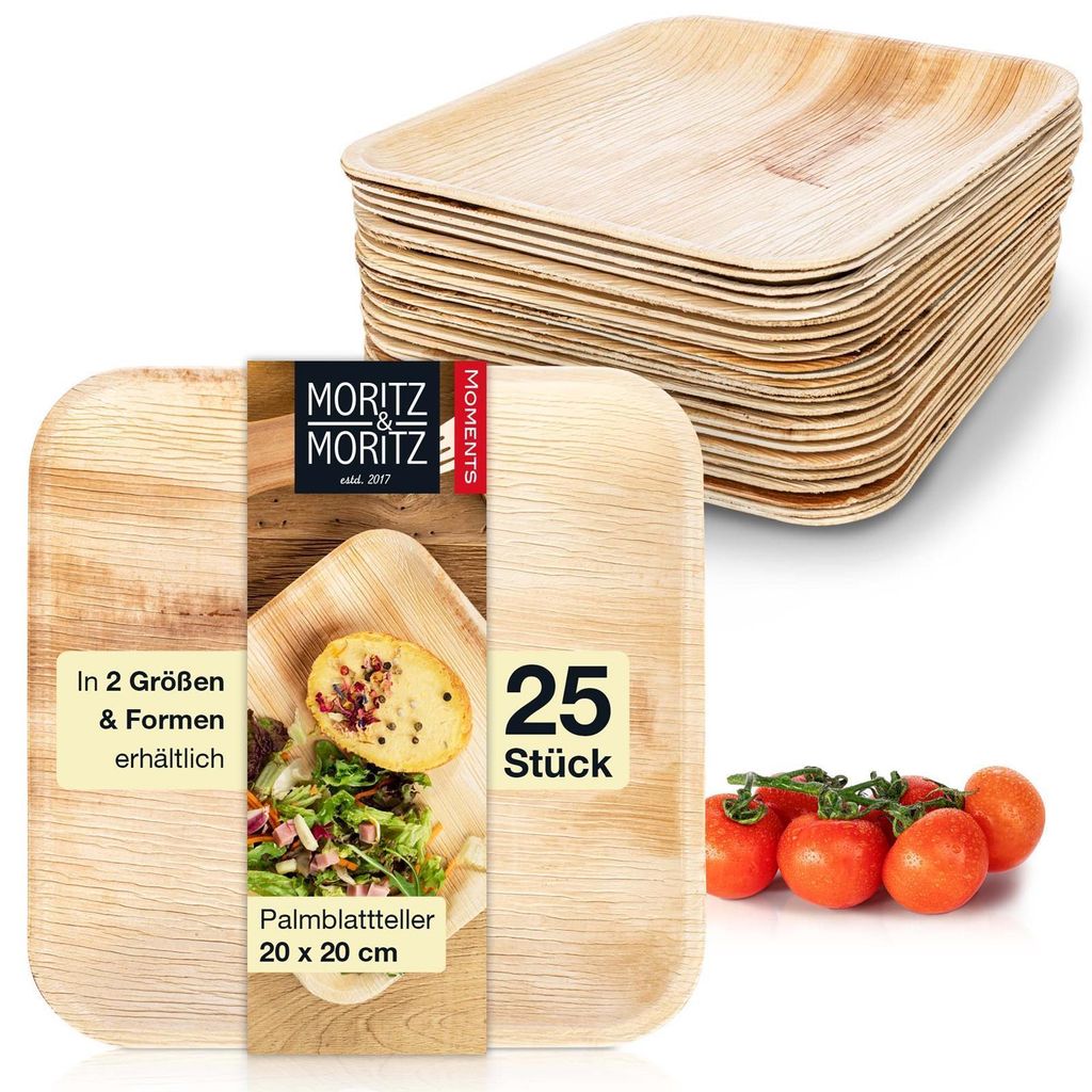Moritz & Moritz 25x Piatto a foglia di palma quadrato 20 cm Immagine del prodotto 