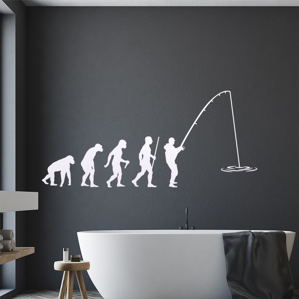Angler Angeln Evolution Wandtattoo Wandaufkleber Wall Sticker - Dekoration, Küche, Wohnzimmer, Schlafzimmer, Badezimmer