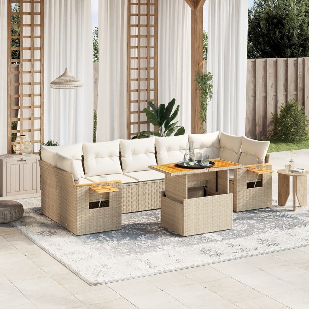 Maison Exclusive - 8-tlg. Garten-Sofagarnitur mit Kissen Beige Poly Rattan