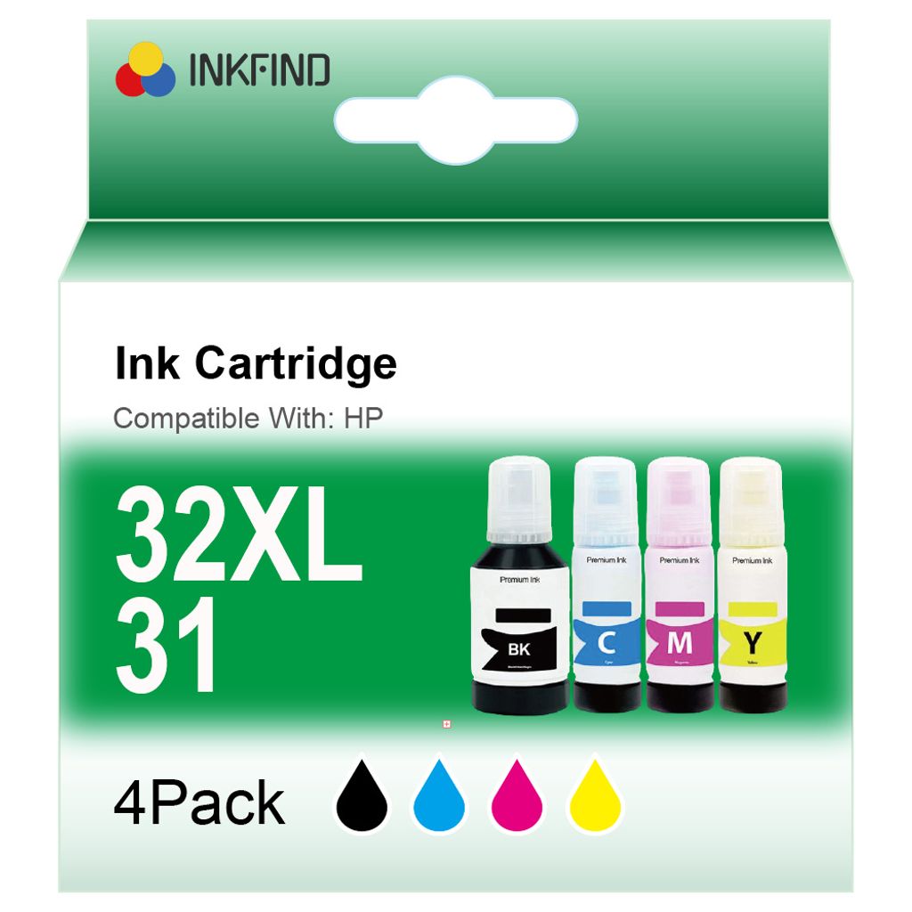 INKFIND 32XL 31 Tintenpatronen für HP32XL HP 32XL HP31 HP 31 1VV24AE 1VU26AE 1VU27AE 1VU28AE 4-Farben-Multipack für HP Smart Tank 7000 HP Smart T...