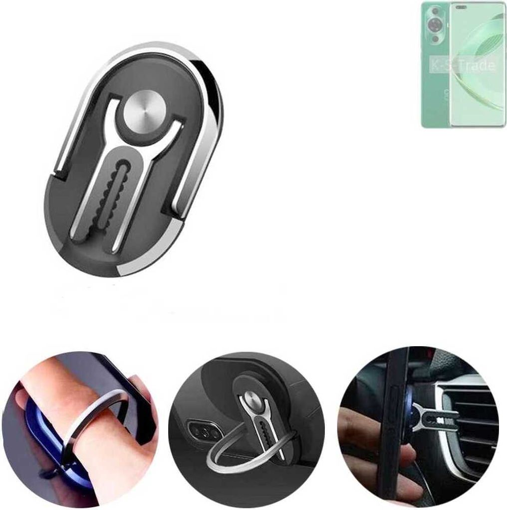 K-S-Trade 3in1 Smartphone-Ring Handy-Ring kompatibel mit Huawei Nova 11 Pro Fingerhalterung Handyring Tischständer Lüftungsgitter-Halterung Tisch