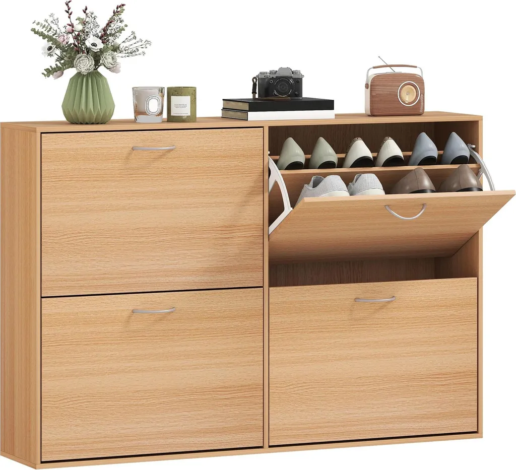 Armoire à chaussures étroite 120x24x81 cm, bois marron café clair