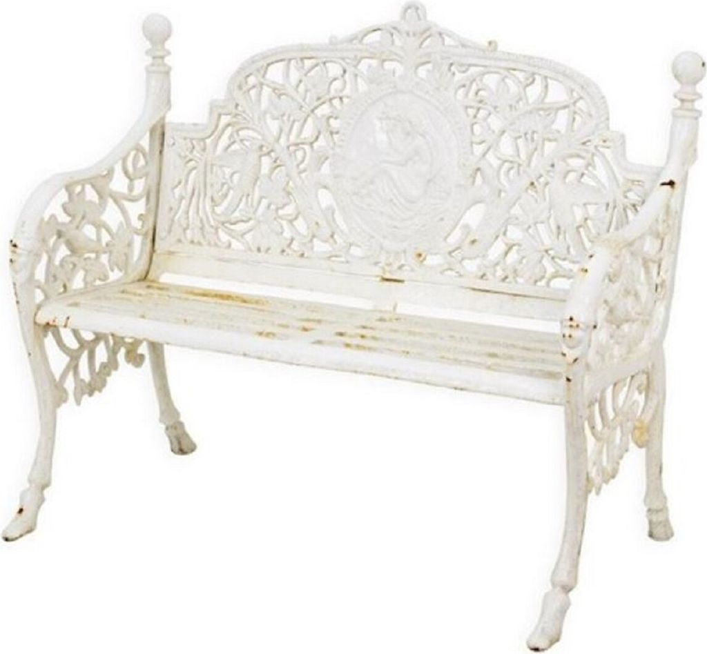 Casa Padrino Barock Gartenbank Antik Cremeweiß 106,5 x H. 90 cm - Prunkvolle Gusseisen Garten Sitzbank - Gusseisen Gartenmöbel - Barock Garten M...