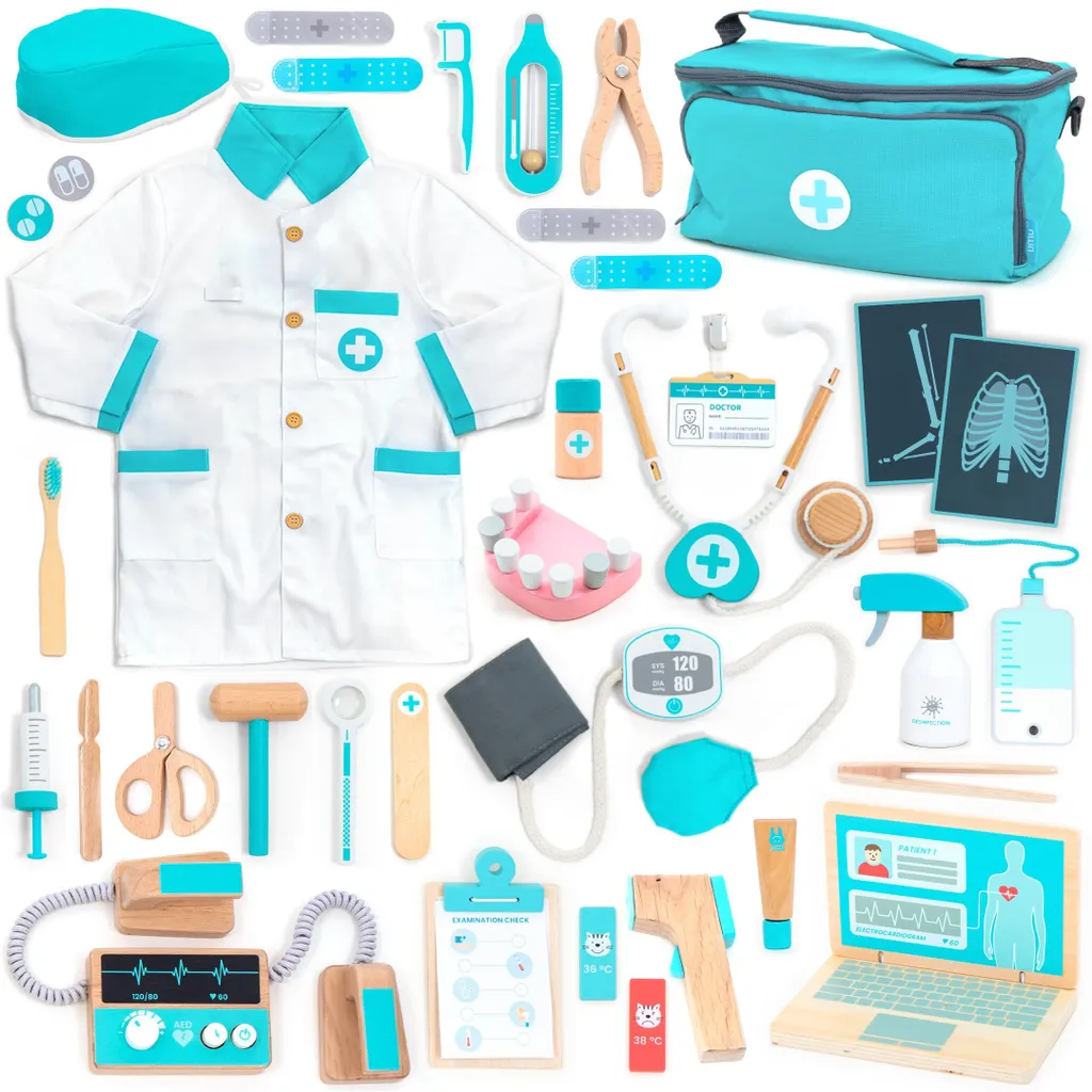 Jeu de docteur UMU® en bois Deluxe PLUS avec stéthoscope et accessoires 24m+