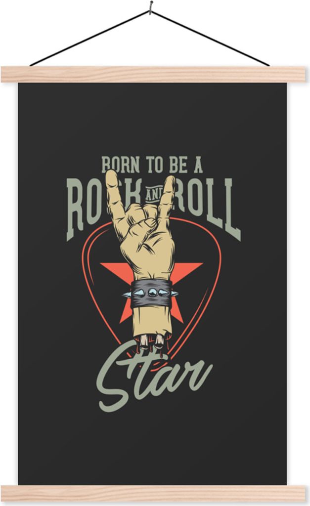 MuchoWow Textilposter Rock - Vintage - Armband 60x90 cm mit holzfarbenen Rahmen - Textil