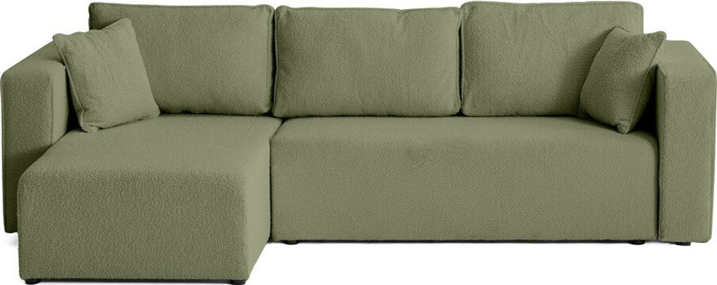 Best Möbel Topaze - 4-Sitzer Ecksofa beidseitig montierbar - Schlaffunktion und Bettkasten - aus Bouclé-Stoff , Grün