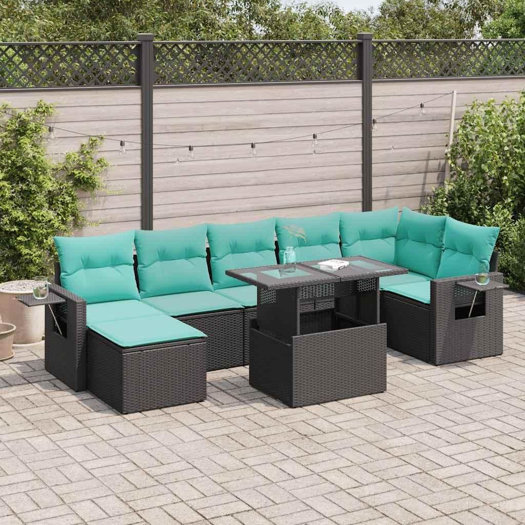 "Summerschlussverkauf"8-tlg. Garten-Sofagarnitur - CLORIS - elegantes Design - Gartenlounge Set - mit Kissen Schwarz Poly Rattan - Gartenmöbel Set...
