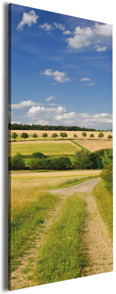 Wallario Premium Leinwandbild Feldlandschaft unter blauem Himmel in Größe 30 x 75 cm