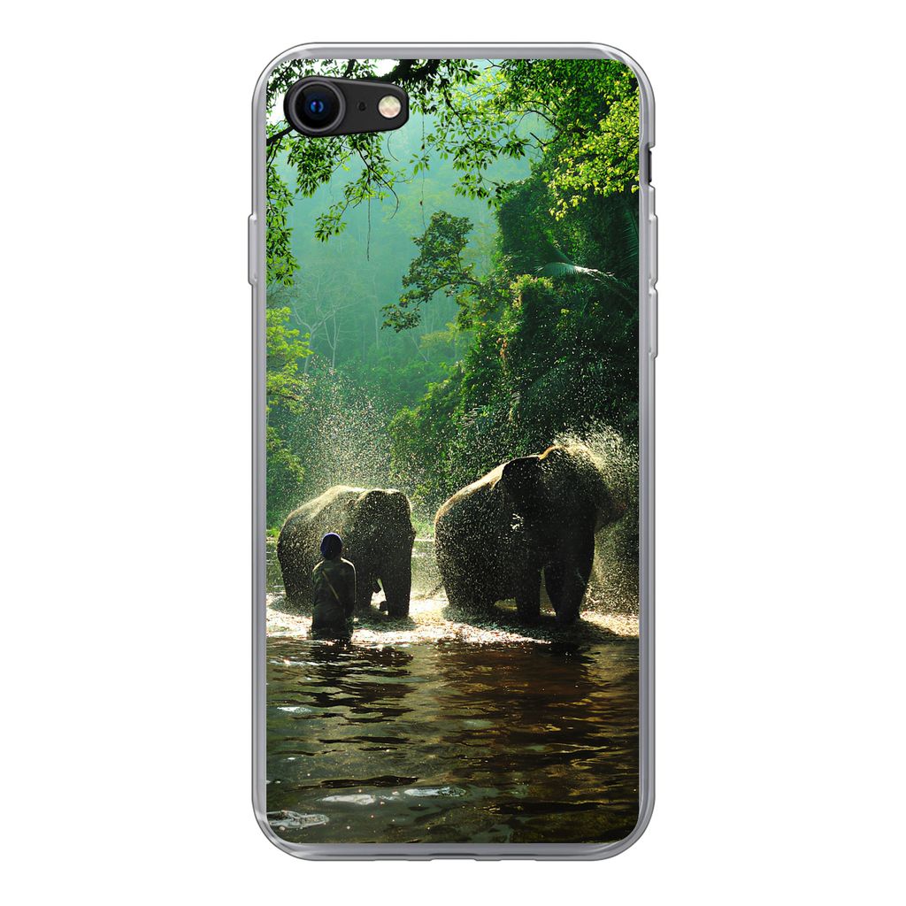 MuchoWow Handyhülle Schutzhülle Hülle für iPhone 8 Elefant - Wasser - Bäume - Grün - Tiere Silikon Softcase Handy Hülle - Schutzhaube