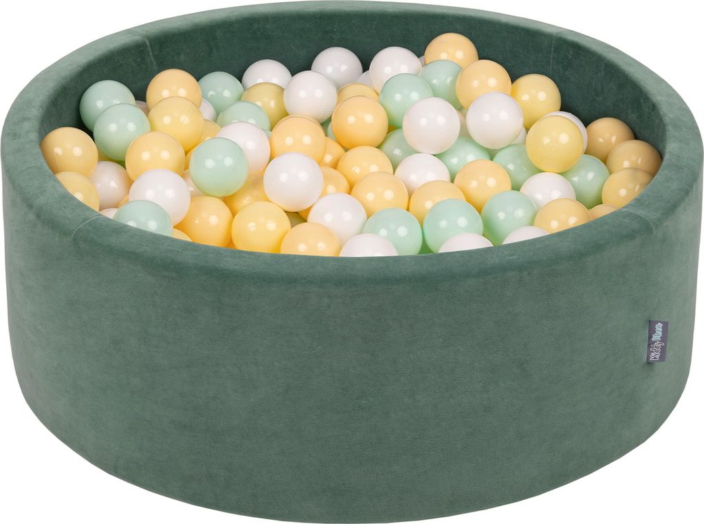 KiddyMoon Bällebad 90x30cm Velvet 300 Bälle ∅7cm Rund Bällepool Mit Bunten Bällen Für Babys Und Kinder