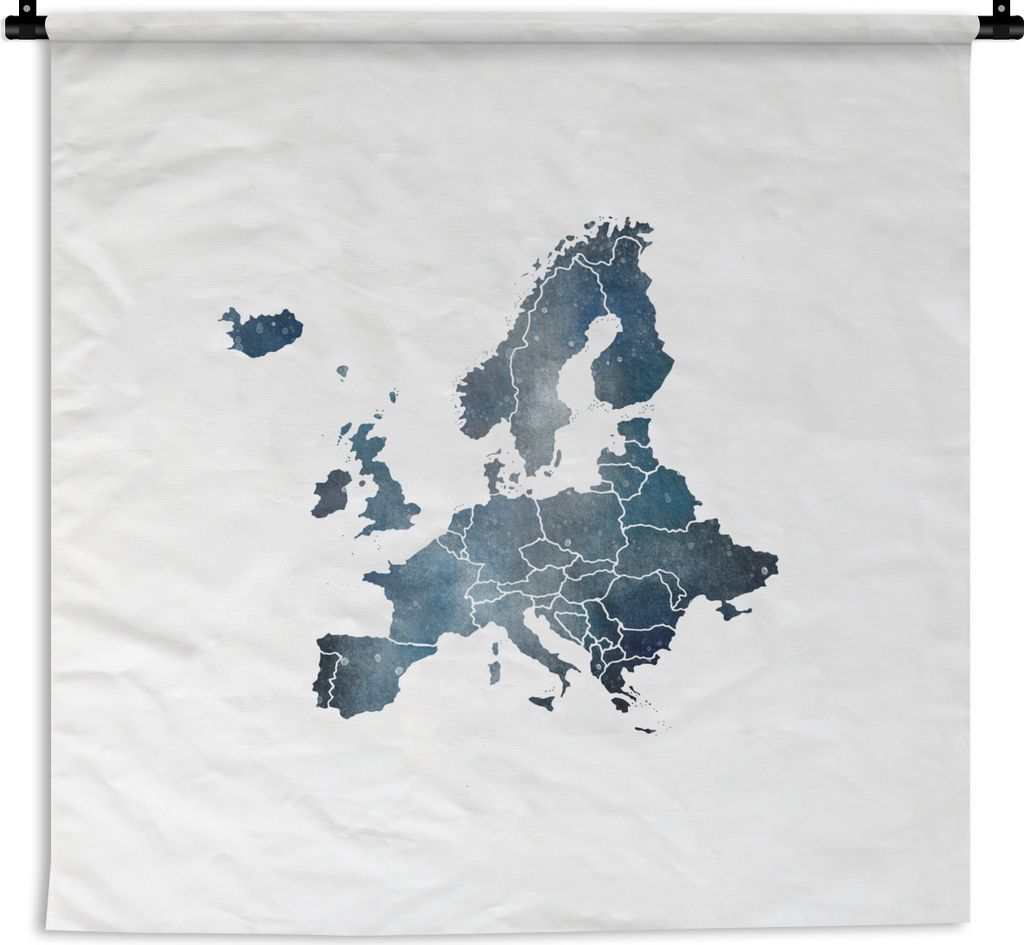 MuchoWow Wandteppich Wandbehang Europa-Karte - Wasserfarben - Weiß - Ränder 150x150 cm Tapisserie Dekoration Wandtuch - Wohnaccessoires - Modernes