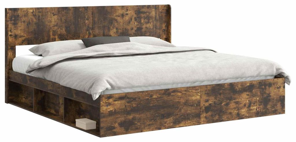 Bettgestell mit Stauraum und Kopfteil 3 pcs Holzwerkstoff