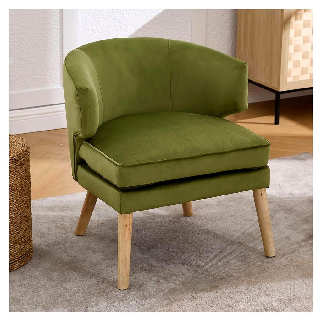 Sessel aus Samt mit Holzbeinen, Akzentstuhl für Schlafzimmer und Wohnzimmer, Relaxsessel in Grün
