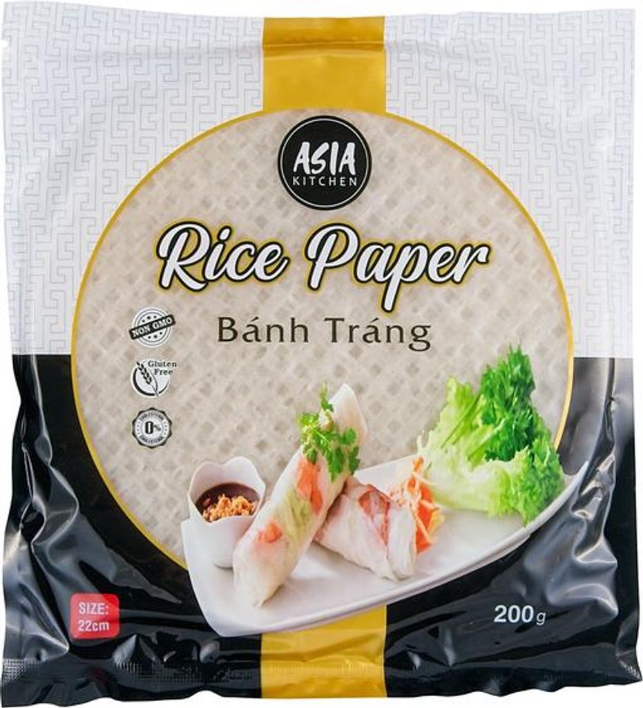 A package of rice paper with spring rolls and lettuce on a plate.
