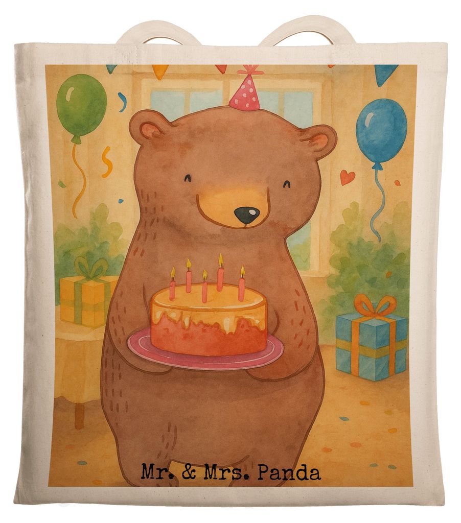 Mr. & Mrs. Panda Jutebeutel Geburtstag Bär Torte Design - Weiß - Geschenk, Shopping Tasche, Kuchen, Tote Bag, Einkaufstasche, Laptoptasche, Zum, ...