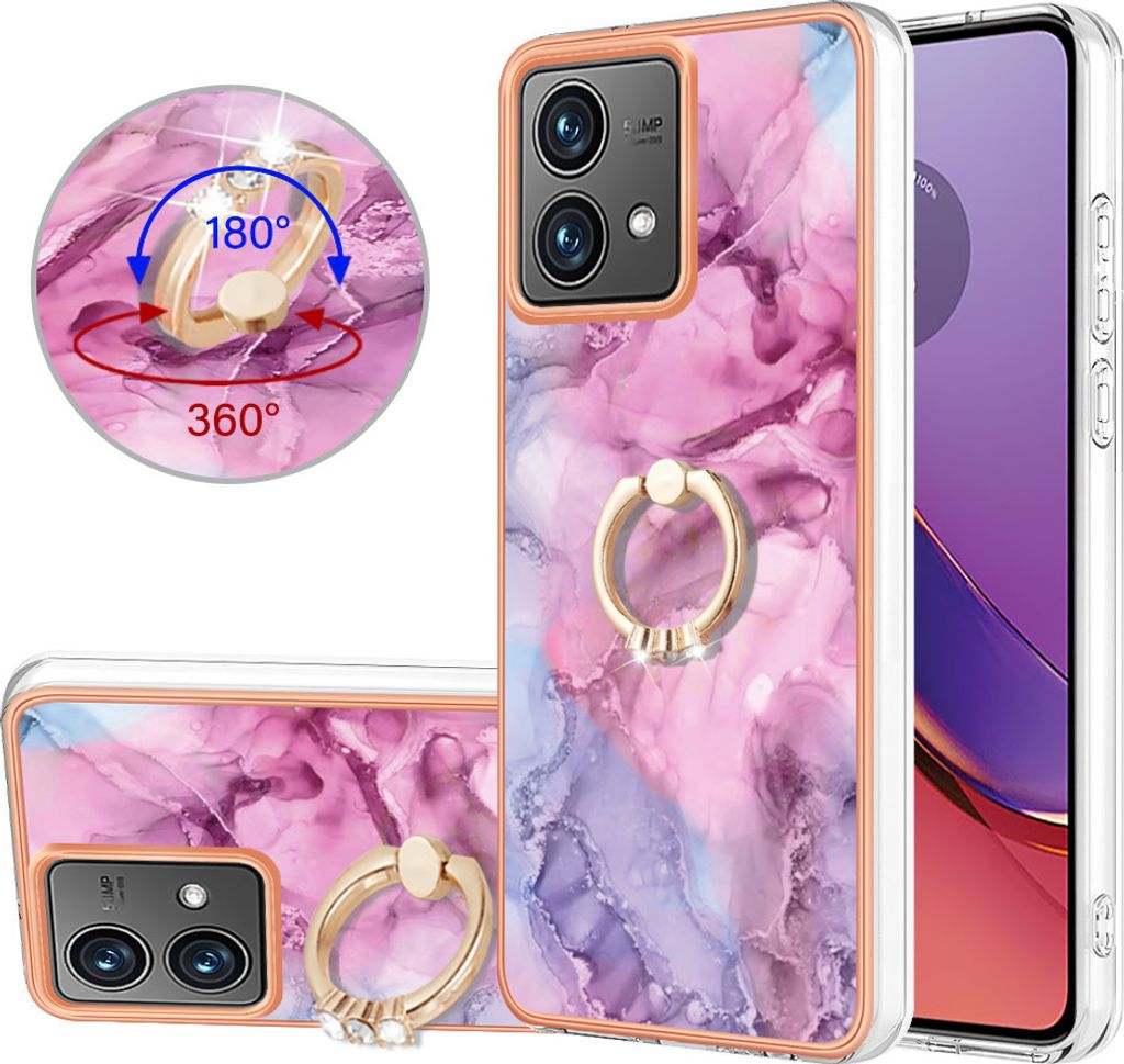 Hülle für Motorola Moto G84 Muster TPU Silikon Stoßdämpfer Bumper Schutzhülle mit Ring Ständer Rosa