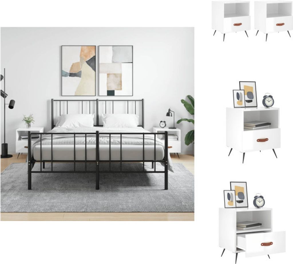 vidaXL Nachttische 2 Stk. Hochglanz-Weiß 40x35x47,5 cm Holzwerkstoff - Nachttische