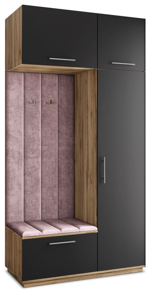 Masseno Garderobe-Set REMA 120/240/60 cm Modern Garderobenschrank Eiche Wotan, Veloursstoff MONOLITH 62 (Lila)