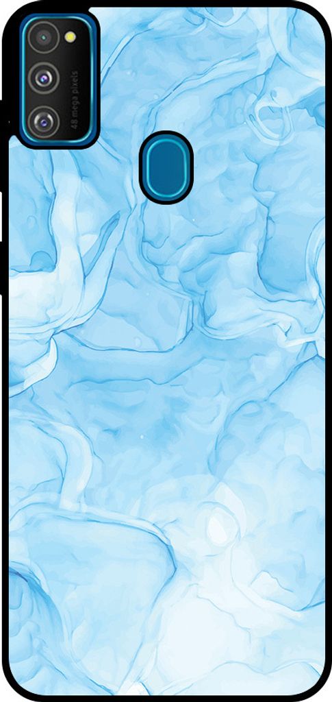 Smartphonica Handytasche Passend für Samsung Galaxy M30s mit Marmordruck - TPU Rückendeckung Fall Marmor Design - Hellblau