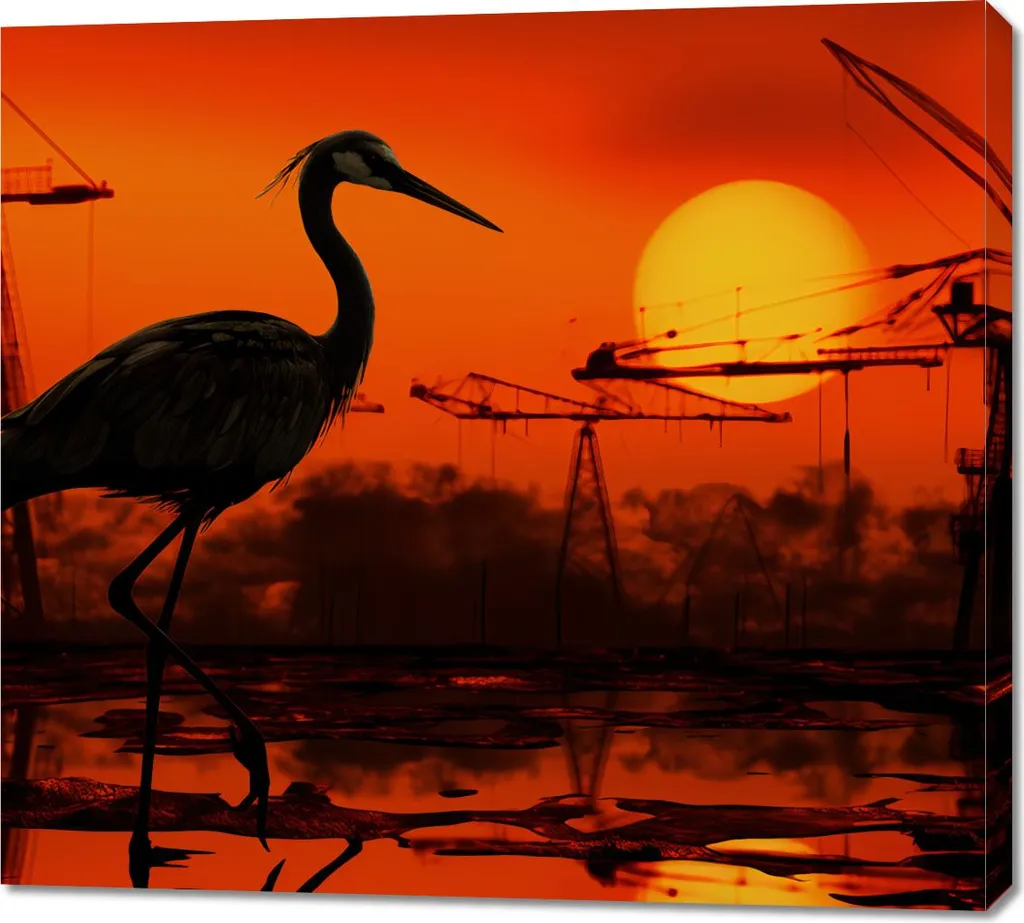 Quadro 100x90cm Tramonto industriale della gru