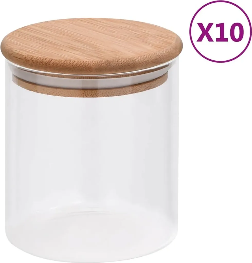 10 Contenitori Vetro e Bambù 600ml - Organizza la Dispensa di Casa