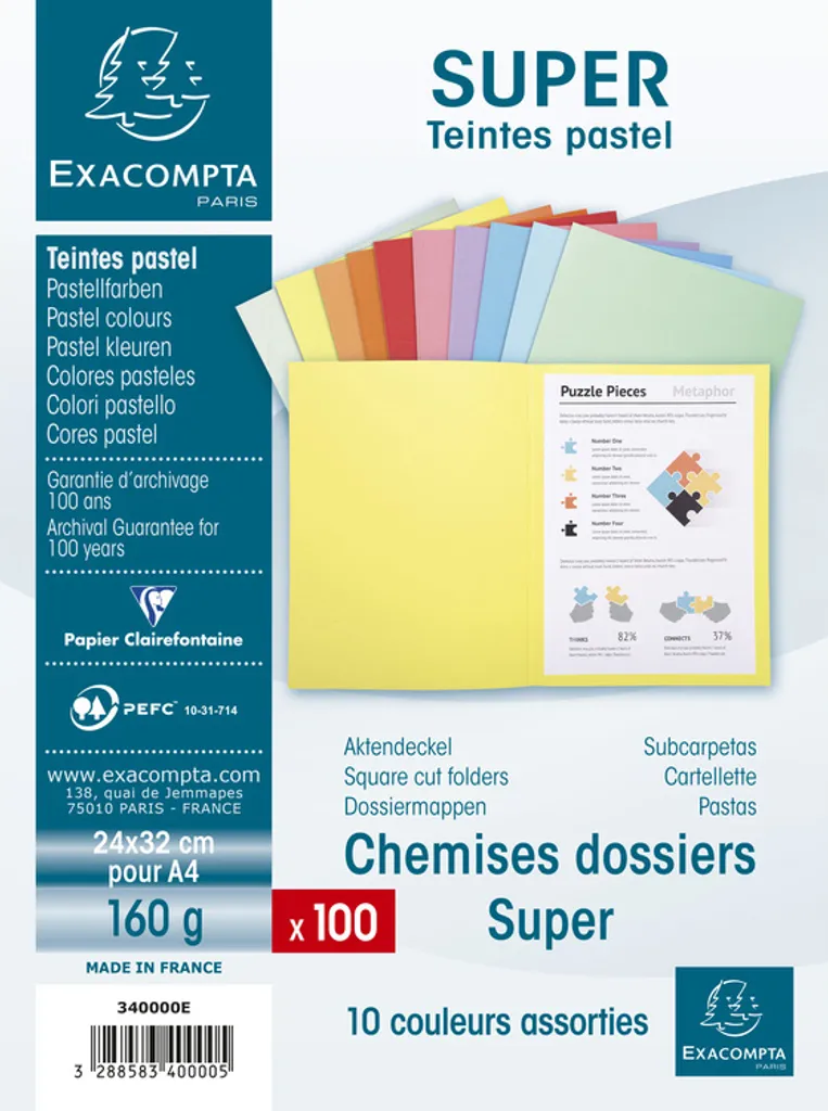 Lot 100 feuilles Jura A4 160g rigides avec 5 couleurs intenses Ad