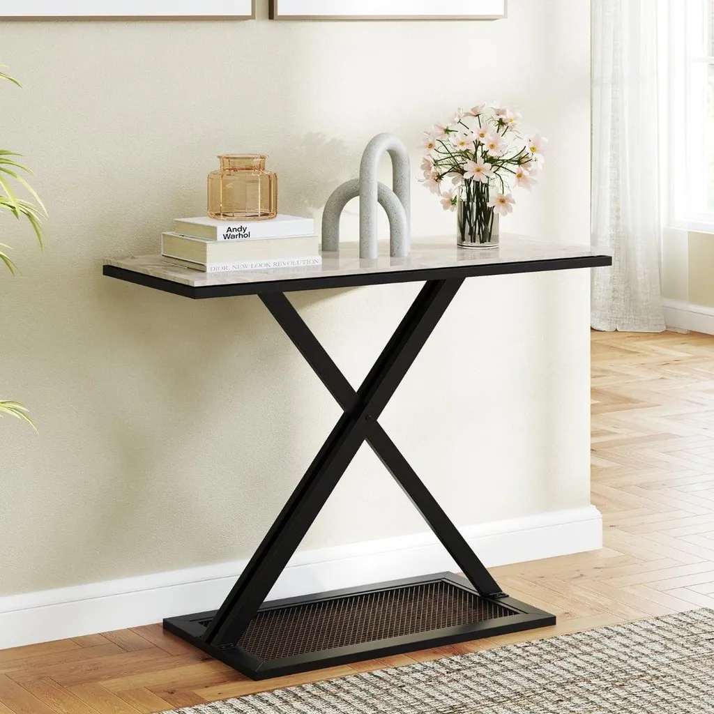 Table console design marbre et métal pour entrée ou salon
