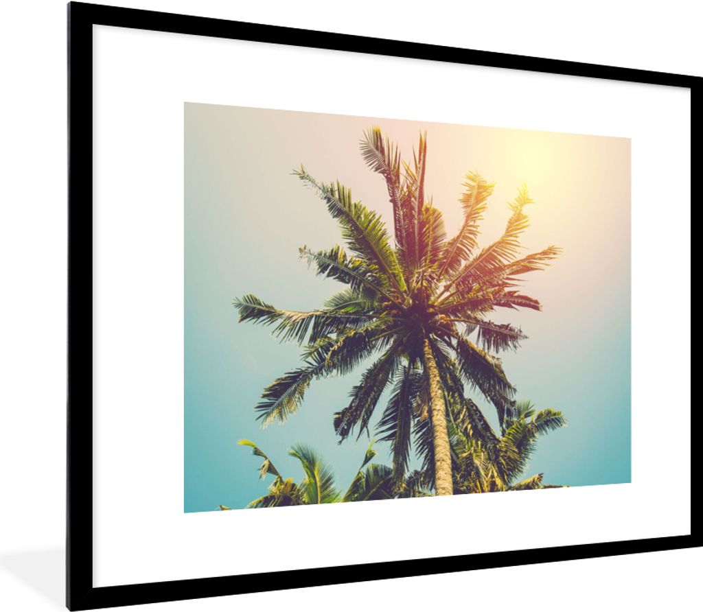 MuchoWow Gerahmtes Poster Palme - Sommer - Tropisch - Sonne 80x60 cm - Poster mit Schwarzem Bilderrahmen Wandposter Rahmen Foto Bilder - Schlafzi...